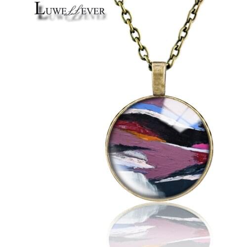 Paint Necklace 675 25mm Bronze 30mm Wood Rhinestone Double-sided Moon Round Glass Pendant For Women Gift