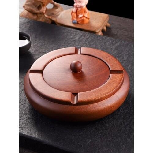 Chinese Style Wooden Ashtray with Lid Large Creative Trend Household Living Room Mahogany Anti Fly Ash Rosewood Solid Wood