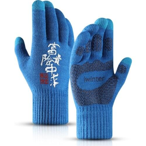 Knitted Gloves Mens Autumn and Winter Outdoor Plus Velvet Warmth Touch Screen Non-slip Trendy Riding and Driving Students