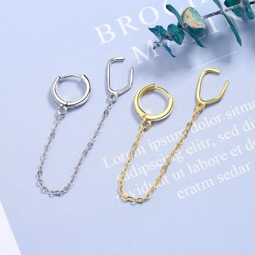 Two Wear Ear Clip Cartilage Long Tassel Chain Gold Color Asymmetric Hoop Earrings For Women Korean Fashion Jewelry Gifts