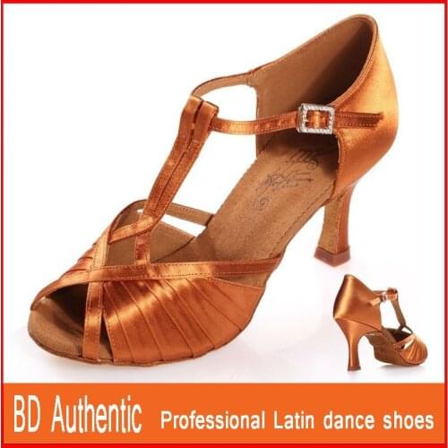 Modern Women Standard Dance Shoe Brand Soft Sole Latin Shoe Dancing Sneakers Buckle High Quality Flesh Satin Coupons BD 2392