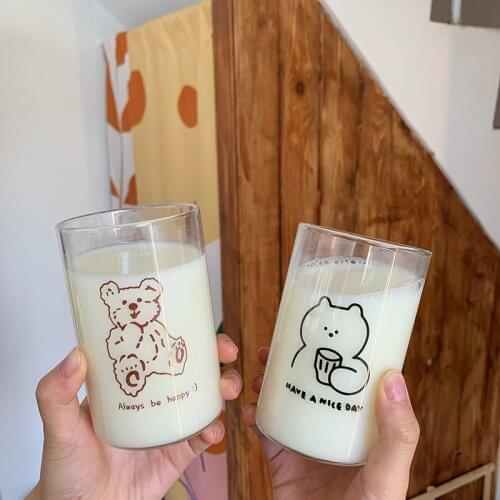 350ml Cute Brown Bear Glass Cup Bear Milk Tea Bottle Coffee Cool Drinks Water Cup Christmas Gift Drinkware Couple Cup With Straw
