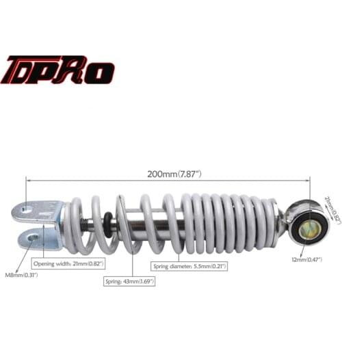 TDPRO 7.87" 200mm 250lb White Rear Back Shock Suspension Absorber Fit Motorcycle 4 Stroke Mobility Scooter Pocket Mini Dirt Bike