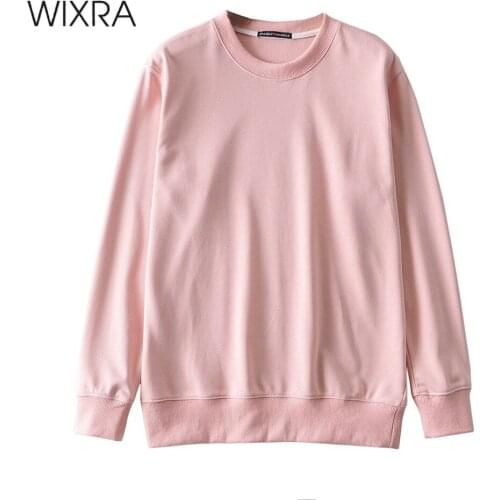 Wixra Solid Sweatshirt Hoodie Autumn Spring Long Sleeve Pullover All Match Casual O Neck Loose Femme Tops