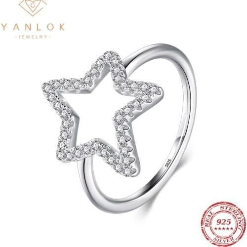 YANLOK Authentic 925 Sterling Silver Irregular Stars AAAAA CZ Finger Rings For Women Romantic Engagement Ring Fine Jewelry Gifts