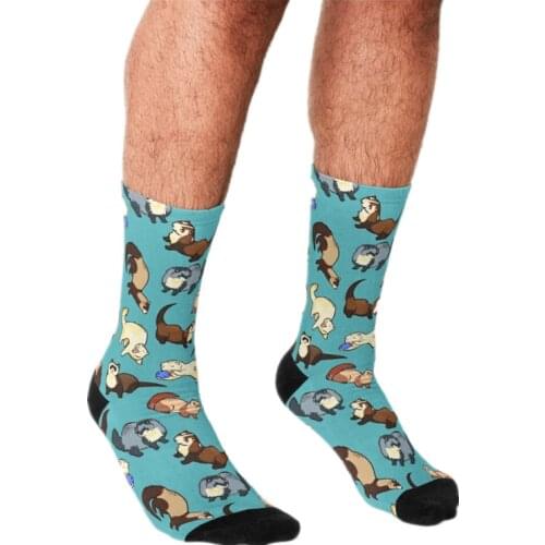 Funny Mens socks Gray and brown cat snakes in blue Printed hip hop Men Happy Socks cute boys street style Crazy Socks for men