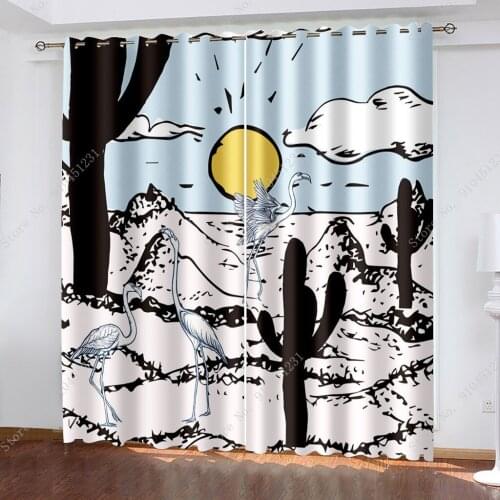 Cute Flamingos Curtain Girl Bedroom Room Floral Cartoon French Curtains Blackout Window Photo Curtains 3D For The Hall Shading