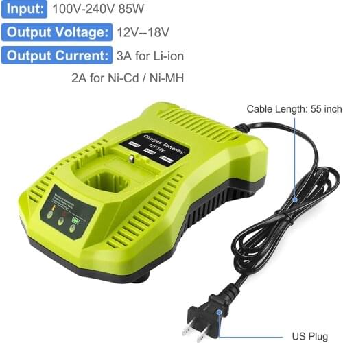 P117 Charger for 3A 12V 14.4V 18V NI-CD NI-MH Li-ion Battery for Ryobi P102 P107 P108 BPL1820 P102 with USB 5V input 110-240V