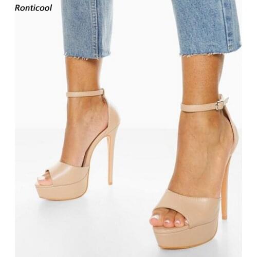 Ronticool 2021 Women Summer Platform Sandals Ankle Strap Stiletto Heels Peep Toe Pretty Nude Party Dress Shoes US Size 5-20