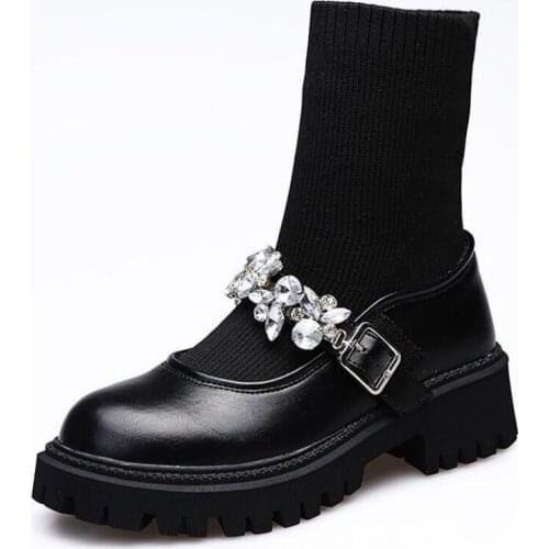 Elastic stocking boots women autumn thick-soled short boots Martin boots women round toe Mary Jane short boots C793