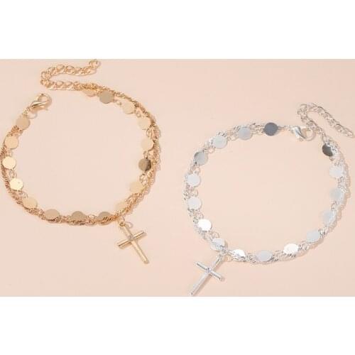Cross Women Bracelet Charms Bracelets Ladies Bangles Layered Jewellery High Quality Fashion Trendy Gold Color Metal Lady Armband
