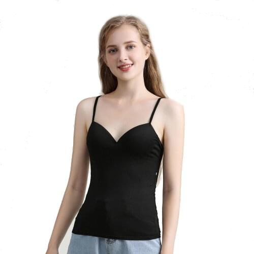 2021 Padded Bra Tank Top Women Spaghetti Solid Camis Tops Casual Summer Vest Female Camisole With Built In Bra Fitness Clothing