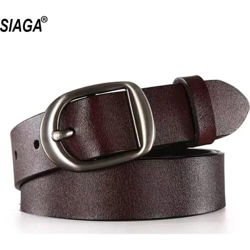 Ladies All-match Retro Style 100% Genuine Leather Belts Simple Buckle Metal Metal Casual Belt for Women Jeans 2.8cm AK034