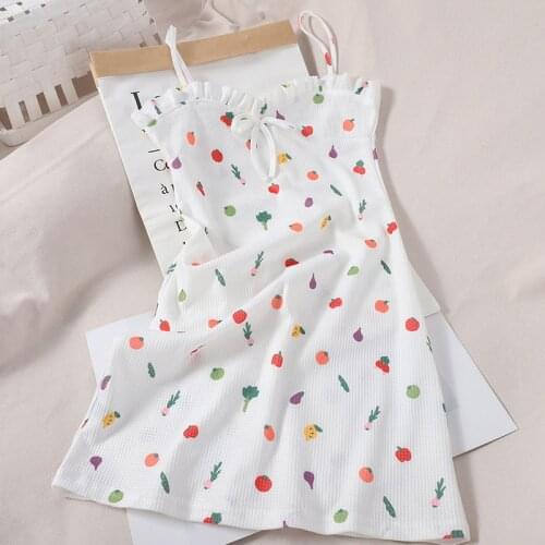 HELIAR Women Fruit Printed Dress Ladies Holiday A-line Casual Slimming Drawstring Cute Dress For Women One Piece Summer