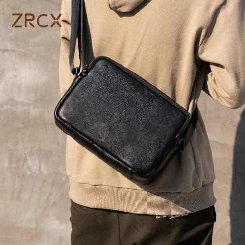 ZRCX The Mens Genuine Leather Shoulder Bag Mens Casual Retro Messenger Bag Simple Cowhide Small Shoulder Bag