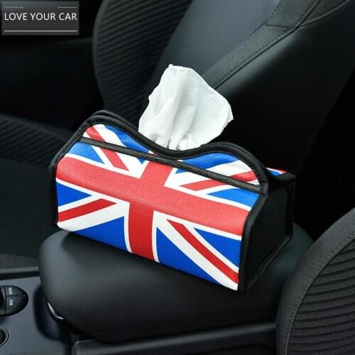 1PC Car Tissue Box Interior Union Jack For BMW MINI Cooper Decoration Blue Red Black Microfiber Leather New