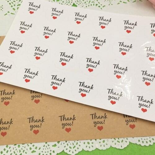 120Pcs/Lot White&Brown Thank You Red Heart Paper Sealing Label For Cake Baking/Bags/BoxesBook Decor Stickers
