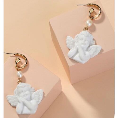 2021 Trend Cute Gold Earrings Women Jewelry Love Cupid Angle C Hook Long Tassel Drop Pendant Earrings For Valentines Day Gift