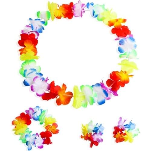 4pcs/Set Hawaiian Artificial Flower Leis Garland Necklace Hula Party Hawaii Beach Dance Fancy Dress Fun Wreath Flowers