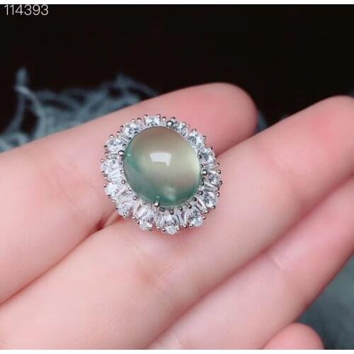 Free shipping Natural Prehnite Ring 925 sterling silver Fine jewelry For men or women