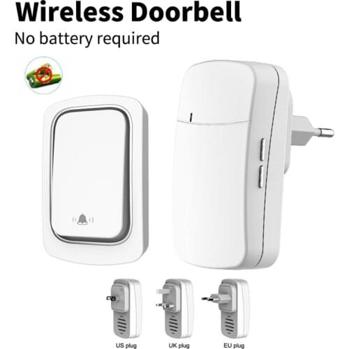 Wireless Doorbell No Battery Waterproof Self-Powered DoorBell Home Cordless Ring Dong Chime Timbre Calling EU UK US Plug