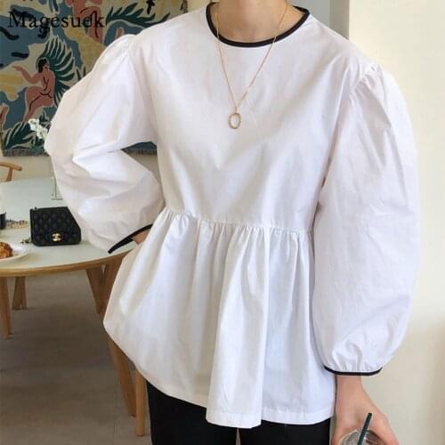 Cotton White Blouses Women Causal Puff Long Sleeve Vintage Woman Shirt 2021 New Korean Sweet Loose Lady Tops Blusas Mujer 15333