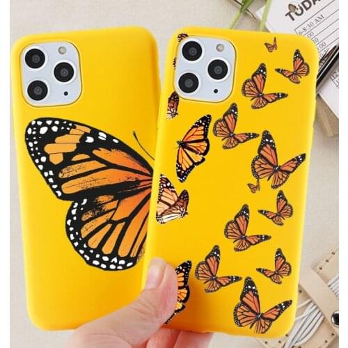 Blue Butterfly Painting Yellow Phone Cases For iPhone 11 12 Mini Pro Max X XR XS 8 7 6Plus Cover Clear Monarch Butterfly Case