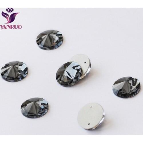 YANRUO 3200 Rivoli Black Diamond Sew on Rhinestones Glass Stones Grey Rhinestone Appliques for Wedding Dresses