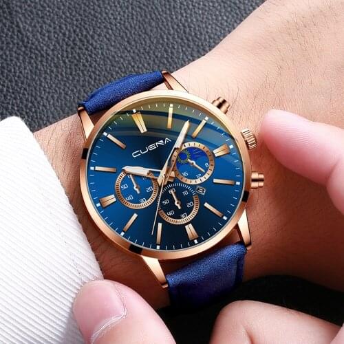 Мужские часы с кожаным ремешком CUENA China At AliExpress