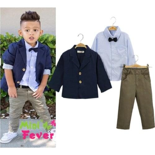 Baby Clothes Suit Tide Jacket New Years Suit for A Boy Teenage Set Three-Piece Suit (bow Tie Shirt+suit Jacket+set Long Pants