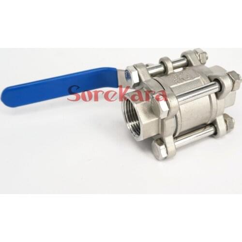 DN15 1/2" BSP Female Thread 304 Stainless Steel 3-Piece Ball Valve oil water air 229 PSI