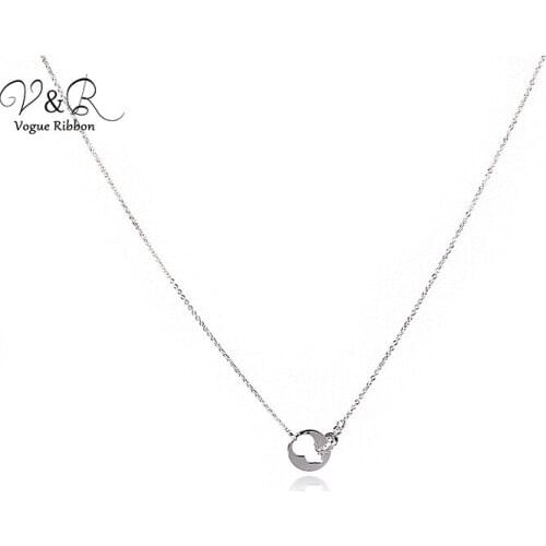 Delicate Cute Hollow Plate Cubic Zirconia Stone Charm Pendent Necklace Double Layered Metal Circle 2019 Simple Chain Necklace