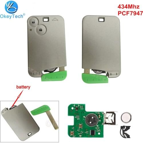 OkeyTech 2 Buttons Smart Remote Key Card for Renault Laguna 434Mhz PCF7947 Chip Smart Card Key Replacement Small Insert Blade