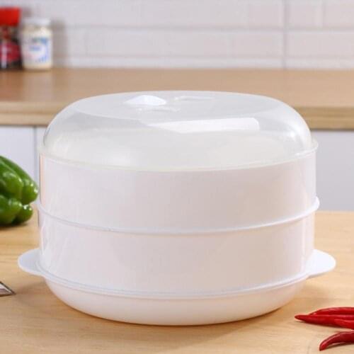 Round Single/Double Tier Microwave Food Steamer Kitchen Veggies Fish Cookware Steaming Rack Kitchen Steamer Tray
