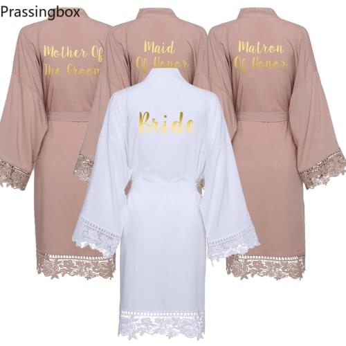 Lace Robe Bride print custom Robe Bridesmaid Robes Women Wedding Bridal Robe Bathrobe Sleepwear champagne robe