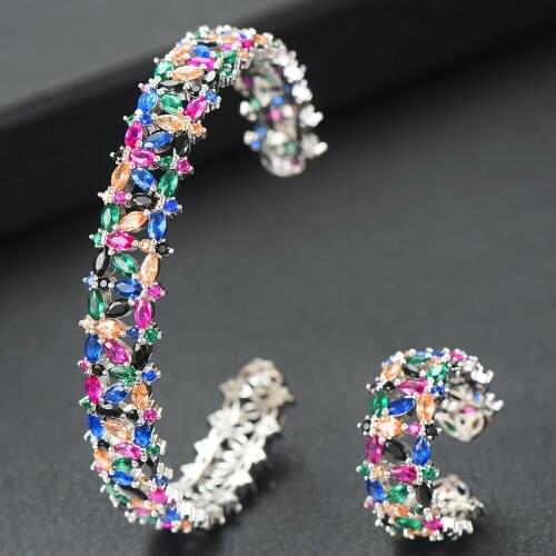 LARRAURI luxury Unique African Bangle Ring Set Jewelry Sets For Women Wedding Cubic Zircon Crystal CZ Dubai Bridal Jewelry
