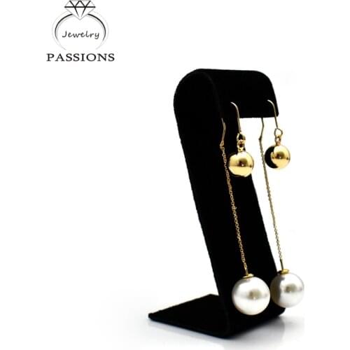 Hot Sale Fashion Metal Ball And Pearl Gold Color Hook Drop Earrings Unique Design Long Chain Dangle Earings Women Jewelry Gift