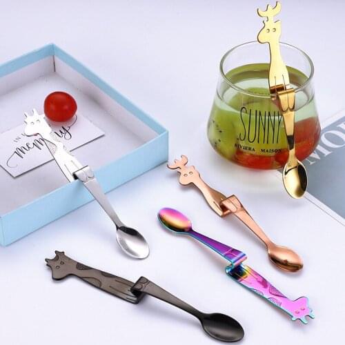 Cute Teaspoon Stainless Steel Long Handle Coffee Spoons Sugar Dessert Flatware Hanging Cup Scoop Drinking Tools Kitchen Gadget