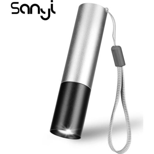 SANYI Mini Flashlight Torch USB Built-in Battery Portable Lantern 3 Modes Zoom Camping Hunting light