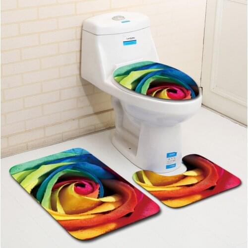 Colorful Bath Mat and Shower Curtain Set Anti Slip Carpet Bathroom Rug Toilet Seat Cover Mat Bathroom Doormat Absorbent Bath Set