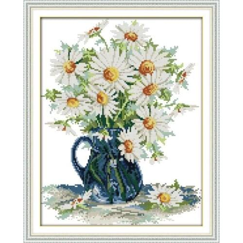 Daisy vase cross stitch kit flower 14ct printed fabric canvas stitching embroidery DIY handmade needlework
