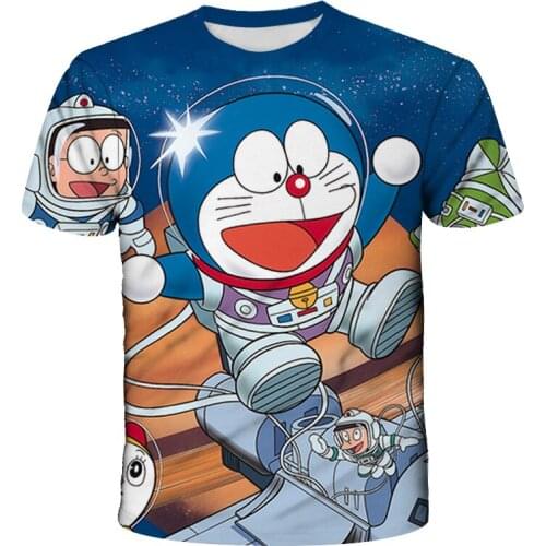 New Doraemon T Shirt Boy 3D Printing Girls Funny Lovely T-shirt kawaii Round Collar Short Sleeve Baby Clothing Cartoon Tee 4-14