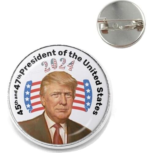 New Arrival Trump 2024 Brooch Pins Make America Great Again Donald Trump for President USA Glass Dome Lapel Pin Button Badges