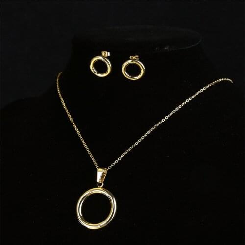 Stainless Steel New Arrival Fashion Trendy Jewelry Set Circle Round Necklaces Gold Color Earrings For Wedding Gift Women