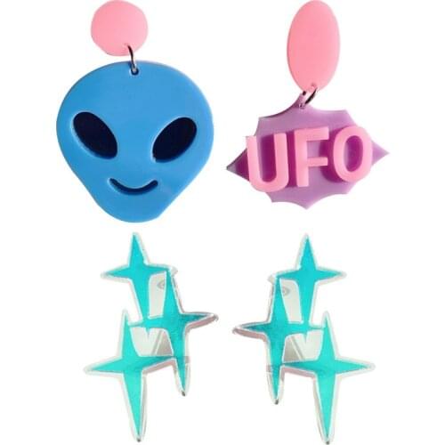Creative New Fashion Alien UFO Irregular Acrylic Earrings for Women Shiny Transparent Stars Dangle Earrings Brincos Mujer 2021