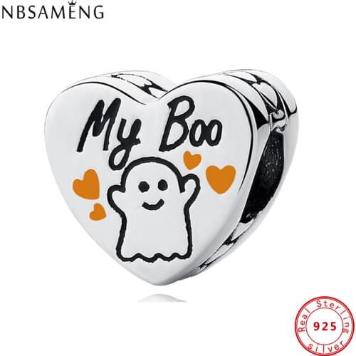 Authentic 925 Sterling Silver Charms Halloween My Boo Romantic Heart Ghost Bead Fit Original Pan Bracelets DIY Women Jewelry