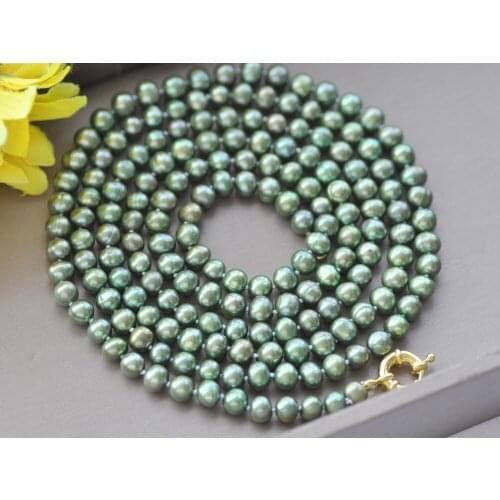 MCT·STAR Z10575 50"-100" 8mm Green Round Freshwater Pearl Necklace