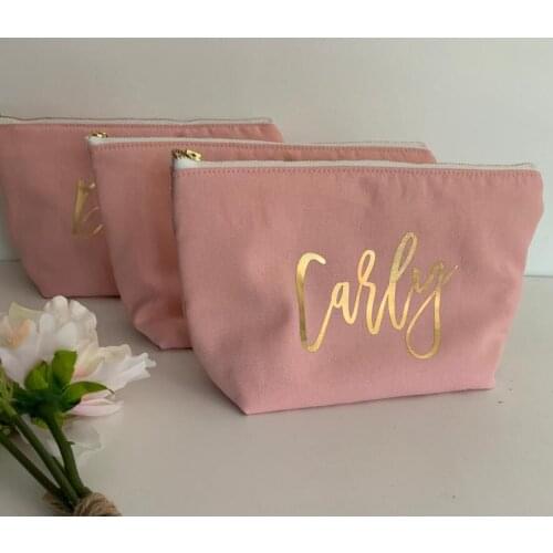 Personalize wedding pink make up case cosmetic bag beauty bag bridesmaid make up bag travel bag canvas makeup bags gift ideas