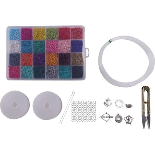 Multicolor Beaded Glass Beads in Bulk- Color Beaded Supplies with Crystal Cord for Jewelry Bracelet Making and Beading