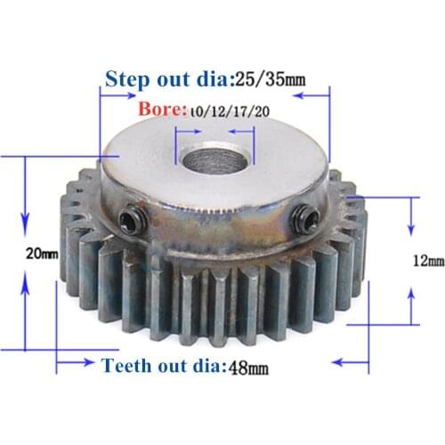 Spur Gear pinion 1.5M 30T 30Teeth Mod 1.5 Width 12mm Bore 8/10/12/15/17/20mm Right Teeth major gear cnc gear rack transmission
